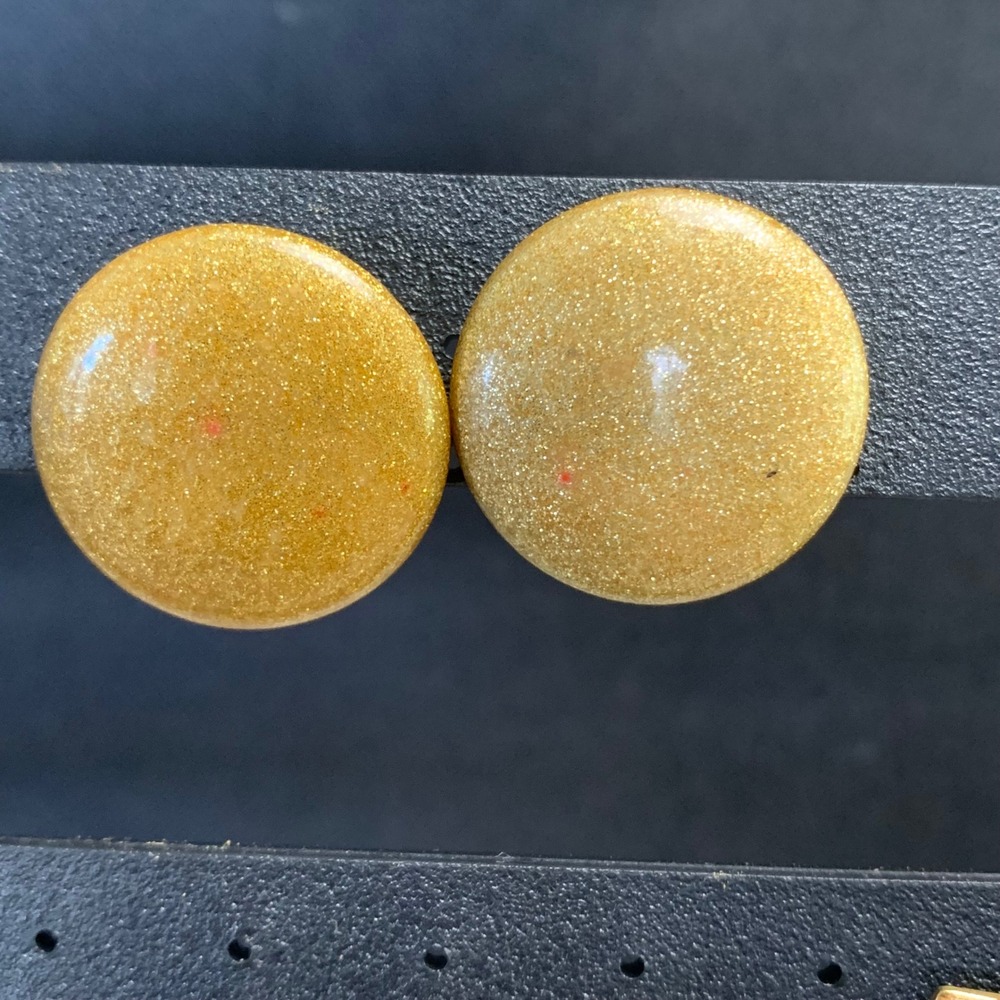 Vintage Gold Glitter Button Stud Earrings Round Oversized‎ Sparkly Post Backs